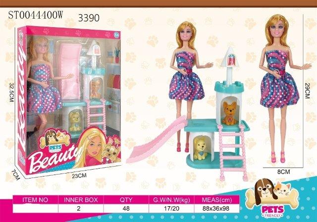 beauty girl doll and dog house