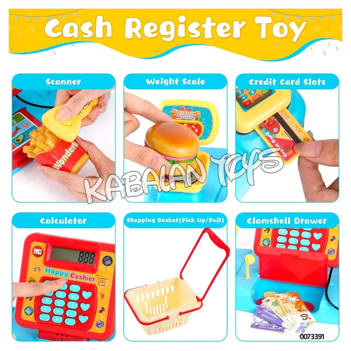 Electronic Cash Register Toys with Shopping Cart Scanner Supermarket Cash Register with Calculator,Scanner,Credit Card Role Playing Toy Pour Boys Girls 3 4...