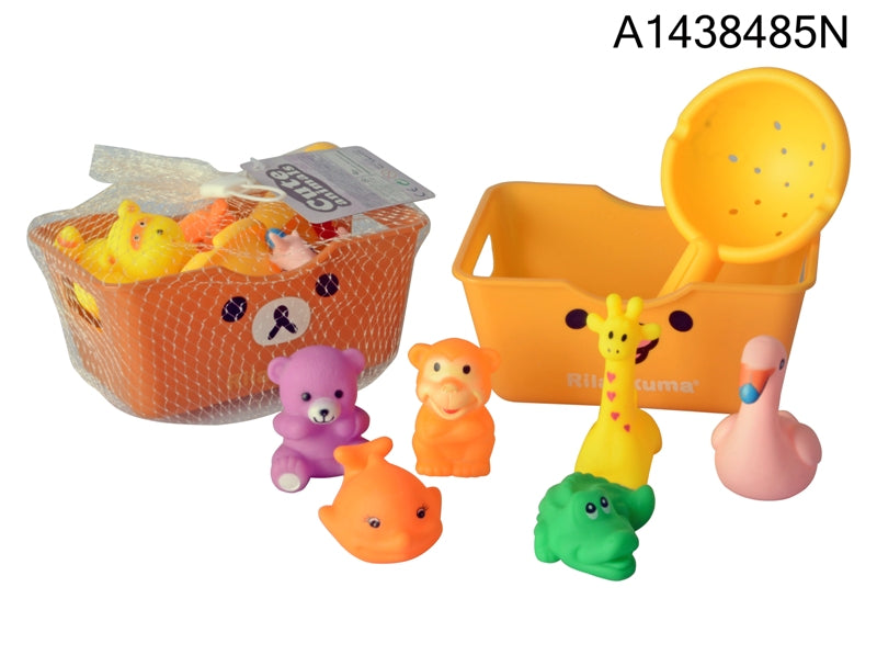 Cute Animals Squeaky Bath Toy Set with Basket
