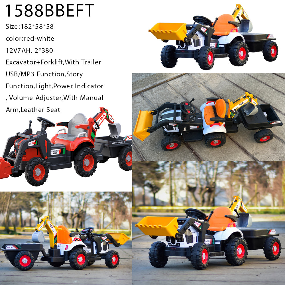 Kids Excavator Ride-On with Trailer & MP3