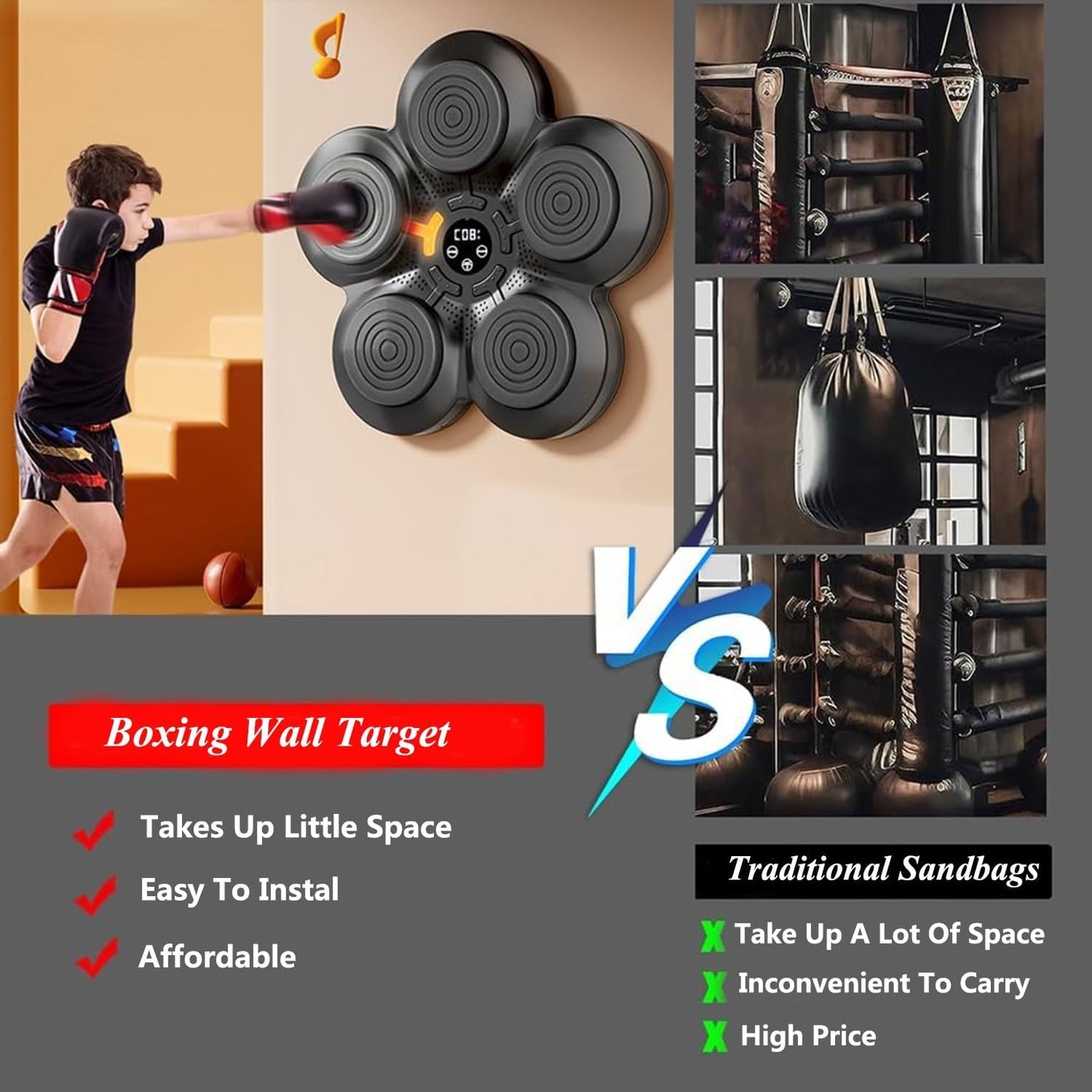 BOXING TARGET WITH BLUETOOTH WITH GLOVES WITH DOUBLE LIGHT