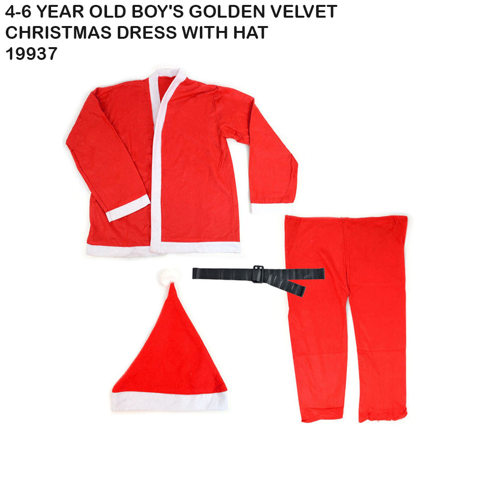 Boys Golden Velvet Santa Costume with Hat