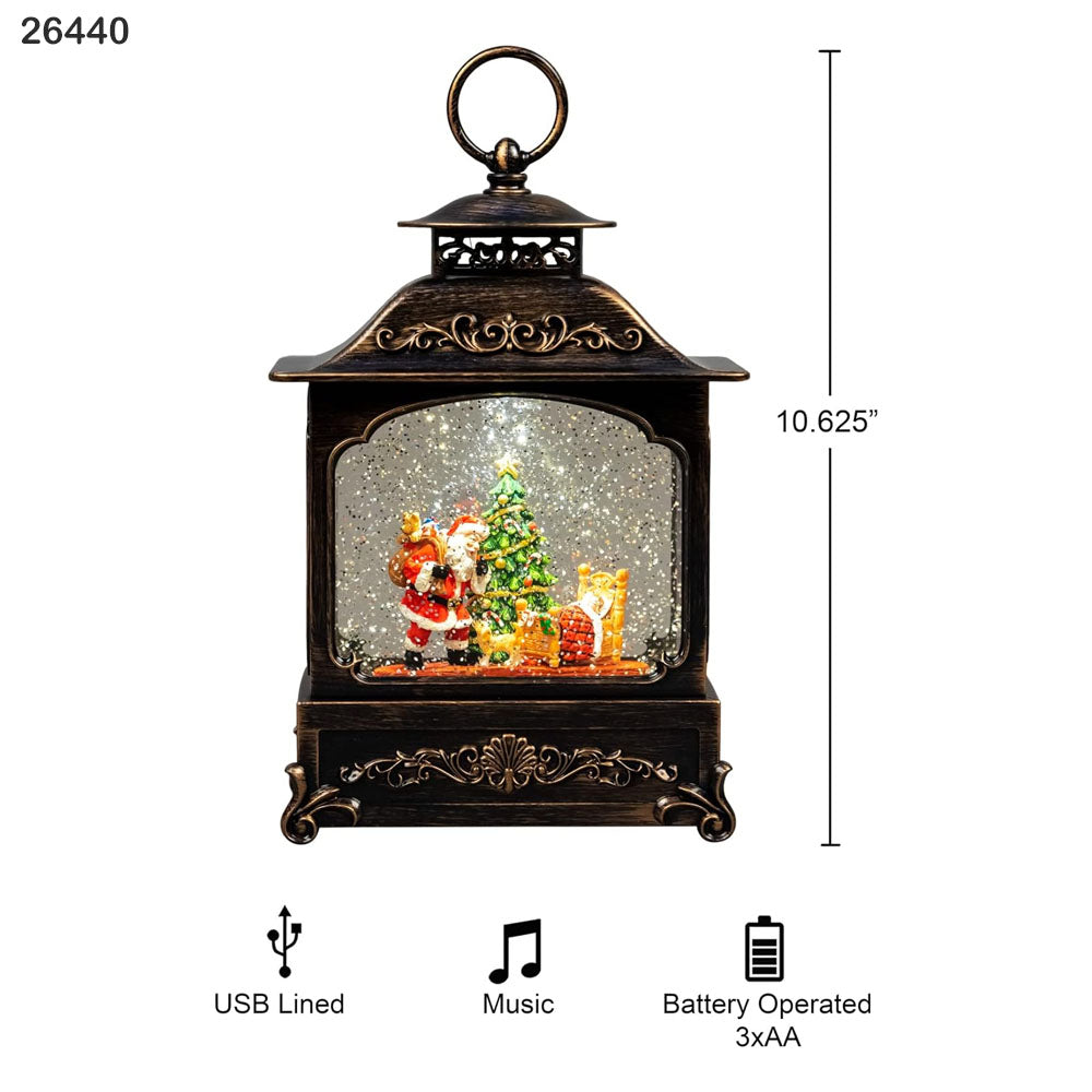 Musical Santa Lantern with Glitter Scene