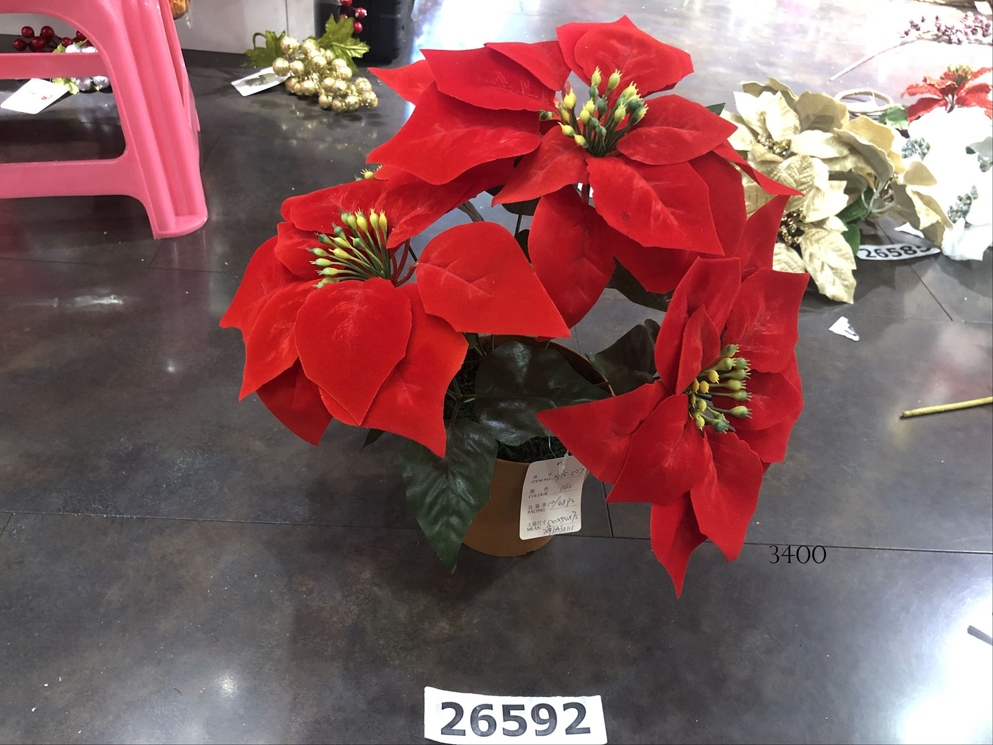 Red Poinsettia Flower Pot Christmas Decoration