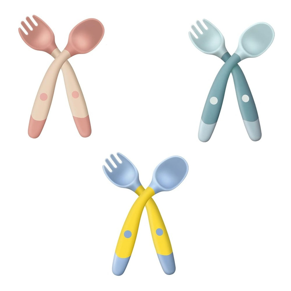 twisted silicone spoon and fork baby safety feeding tools