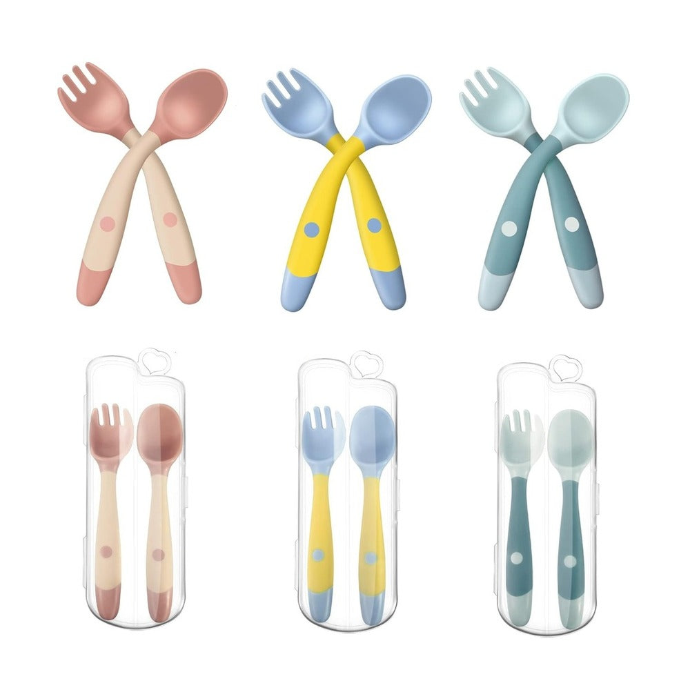 twisted silicone spoon and fork baby safety feeding tools