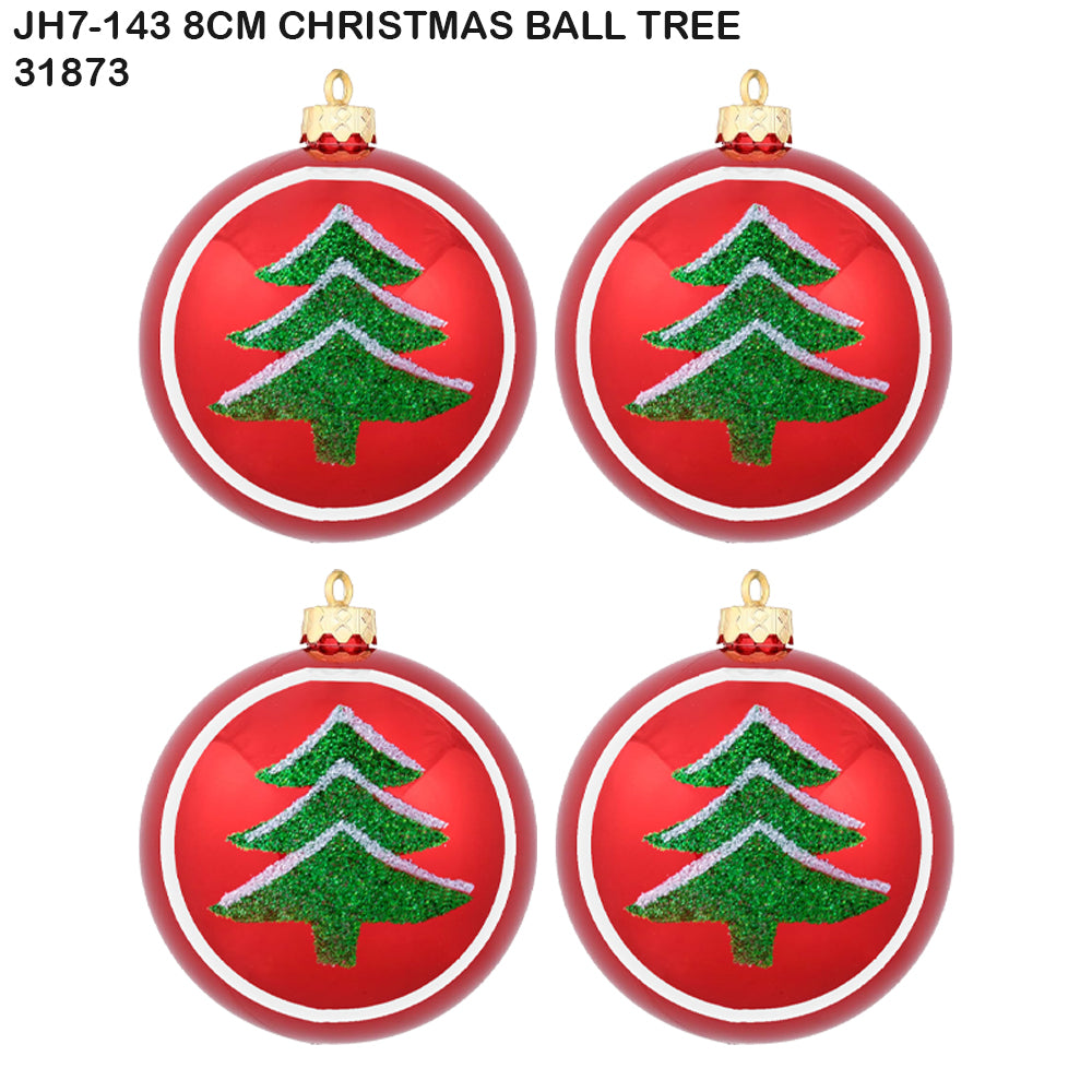 8cm Christmas Ball Ornaments – Tree Design (Set of 4)