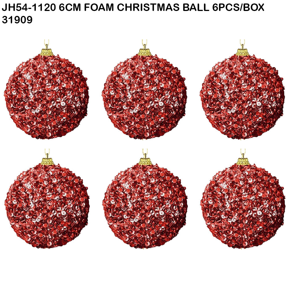 6cm Foam Christmas Ball – Red Sequin (6pcs Box)
