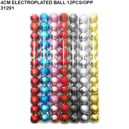 4cm Electroplated Christmas Balls – 12pcs Tube (Assorted Colors)