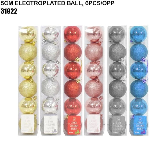 5cm Electroplated Christmas Balls – 6pcs Box (Assorted Colors)