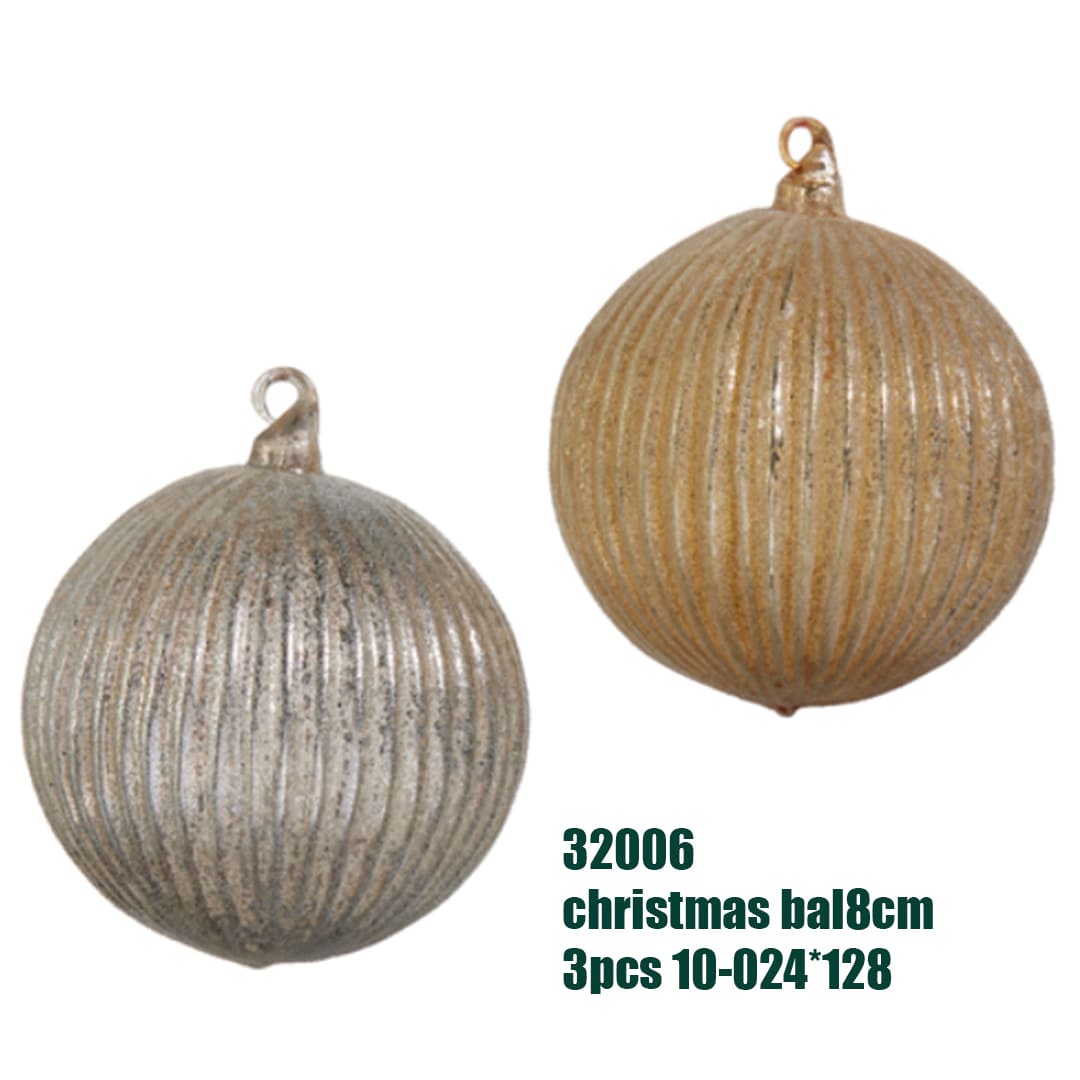 8cm Metallic Ribbed Christmas Ball Set (3pcs)