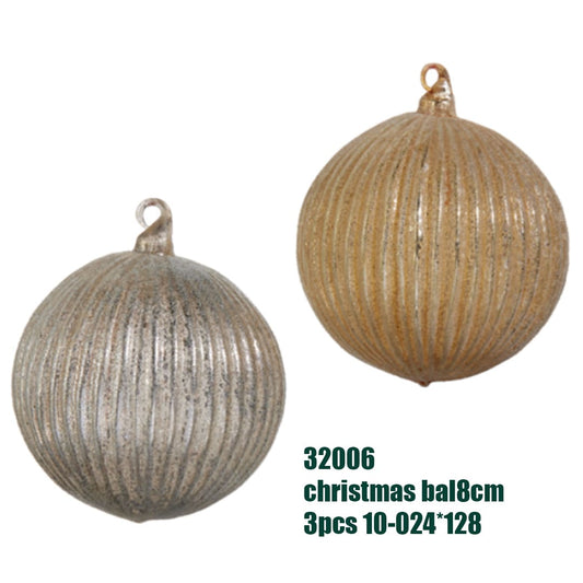 8cm Metallic Ribbed Christmas Ball Set (3pcs)