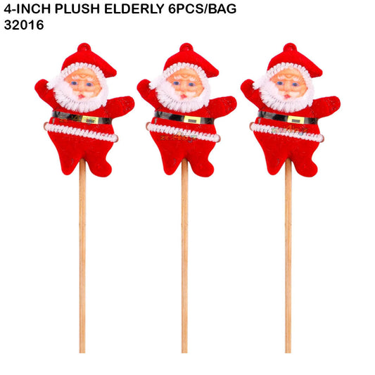 4-inch Plush Santa Elderly Figurine (6pcs/Bag)
