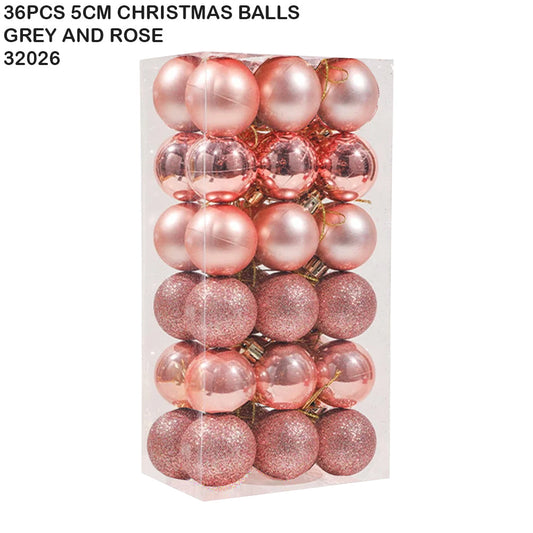 36pcs 5cm Christmas Balls – Grey & Rose