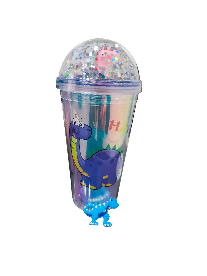 Kids Dinosaur Glitter Tumbler with Straw
