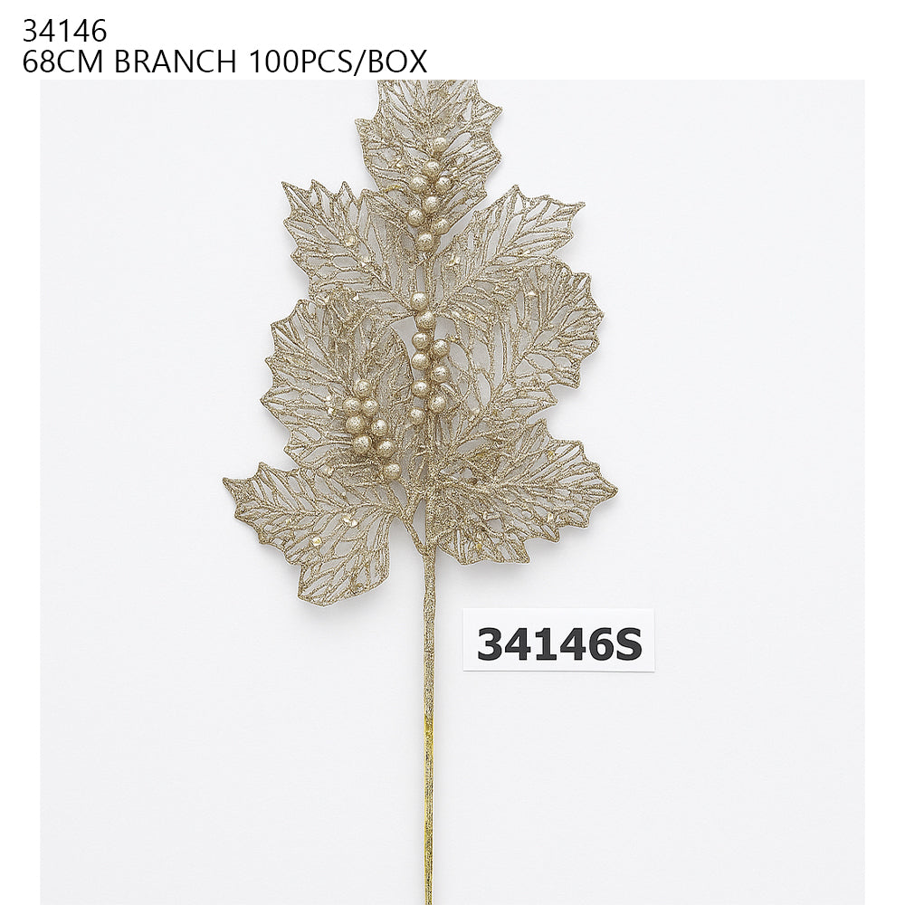 Gold Glitter Leaf Christmas Branch 68cm