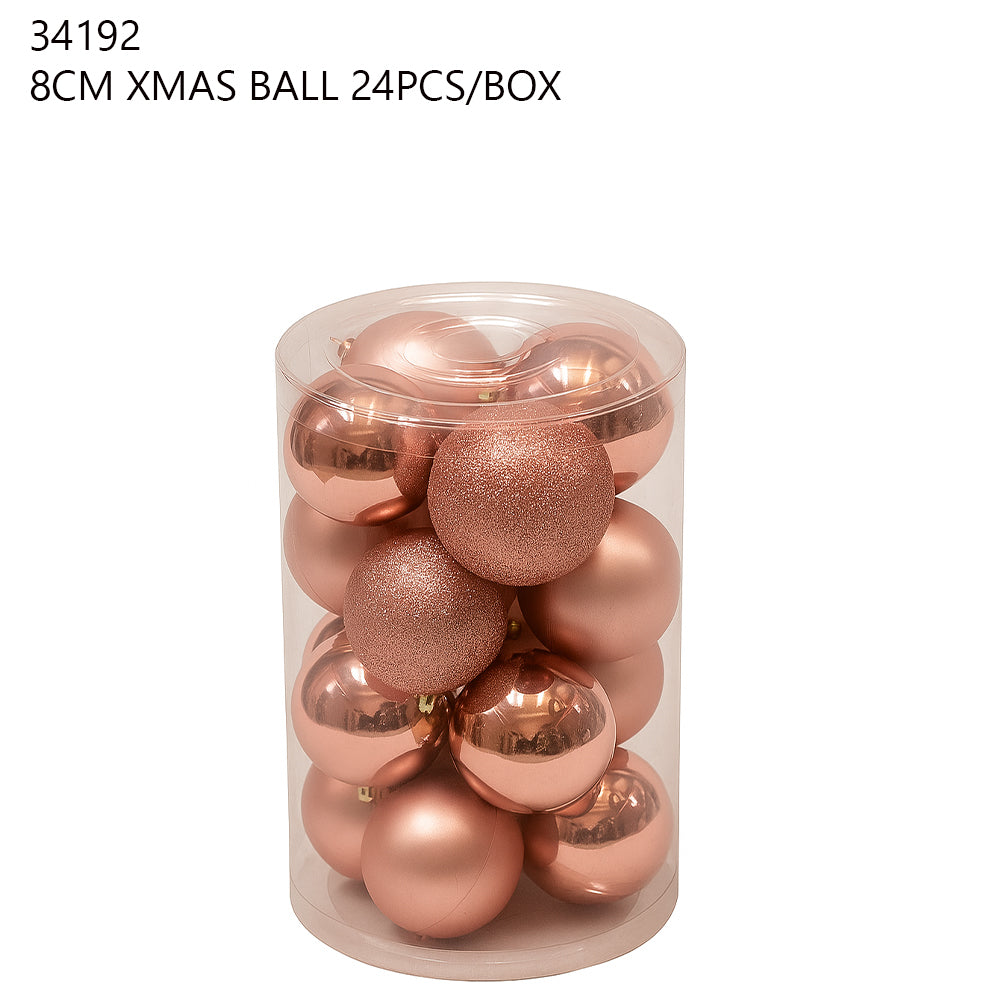 8 cm Rose Gold Christmas Ball Set (24 pcs)