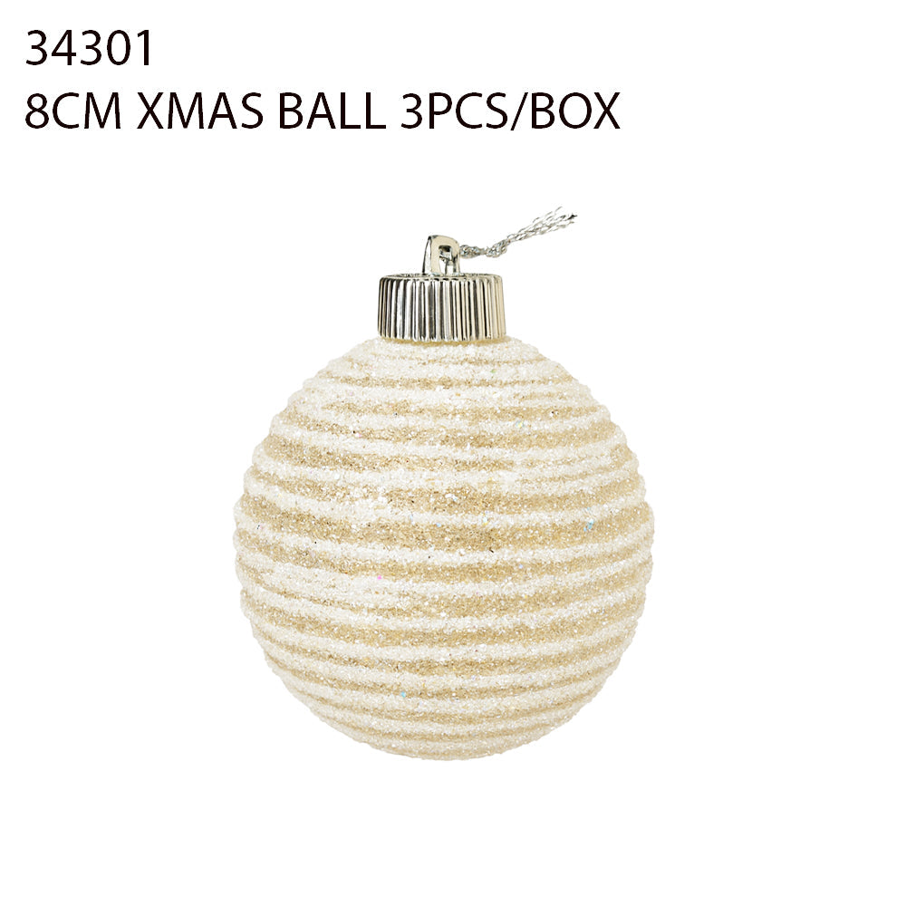 8CM Christmas Ball – White Stripe Design (3pcs/Box)