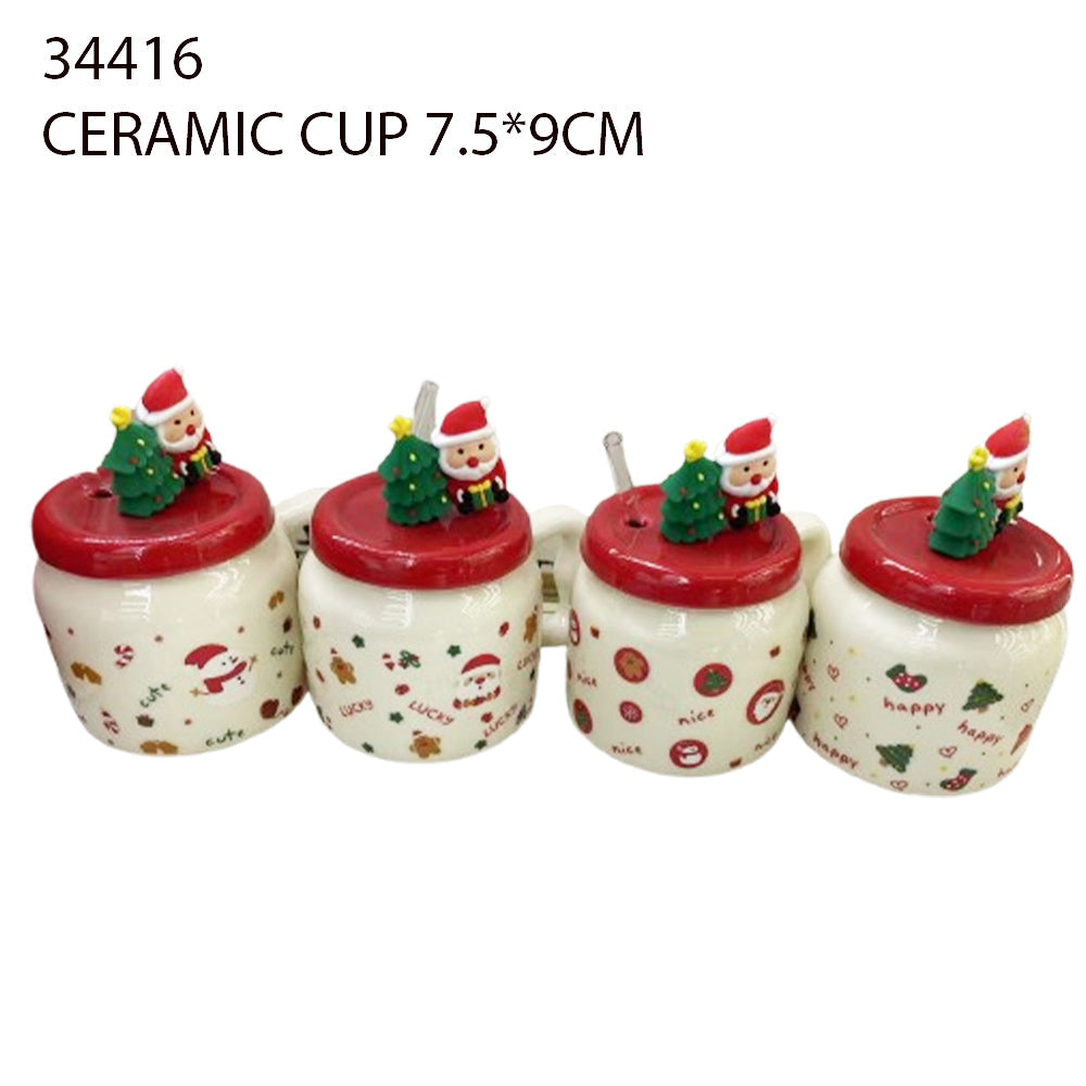 Ceramic Christmas Mug with Figurine Lid – 7.5×9cm