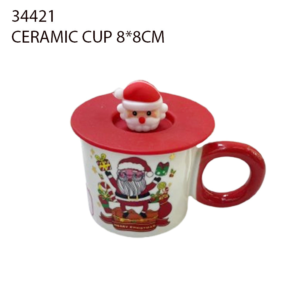Ceramic Christmas Mug with Santa Pop Lid – 8×8cm