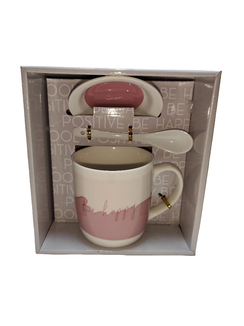 Be Happy Ceramic Mug Set