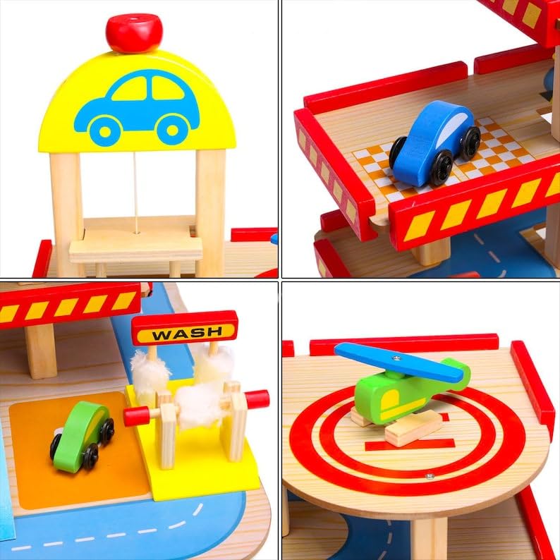wooden car parking set
