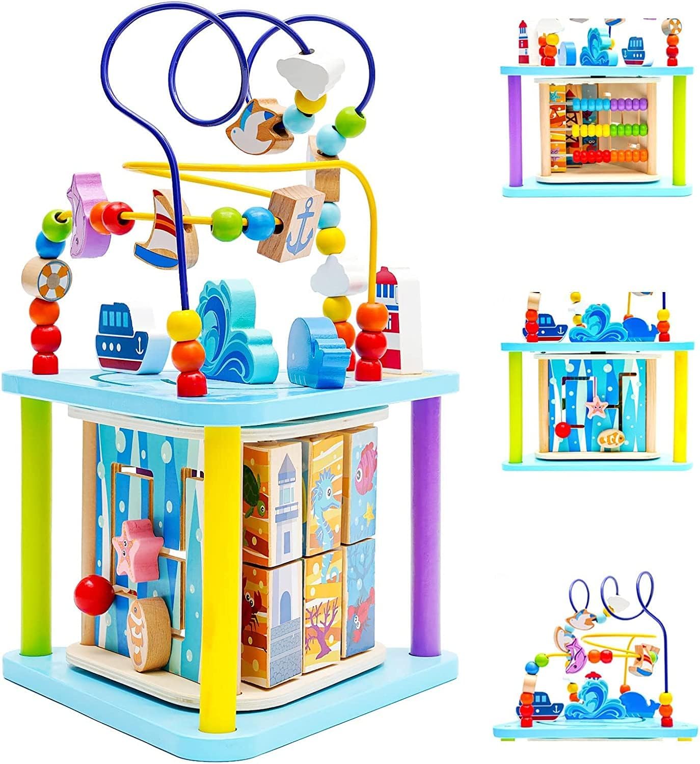 Multifunctional Wooden Activity Cube