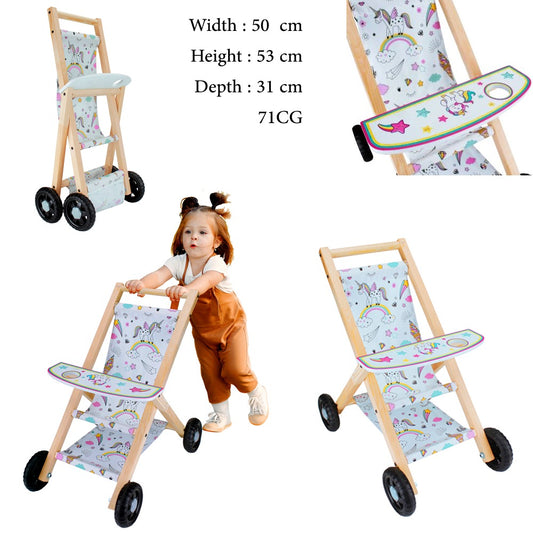 wooden baby doll stroller
