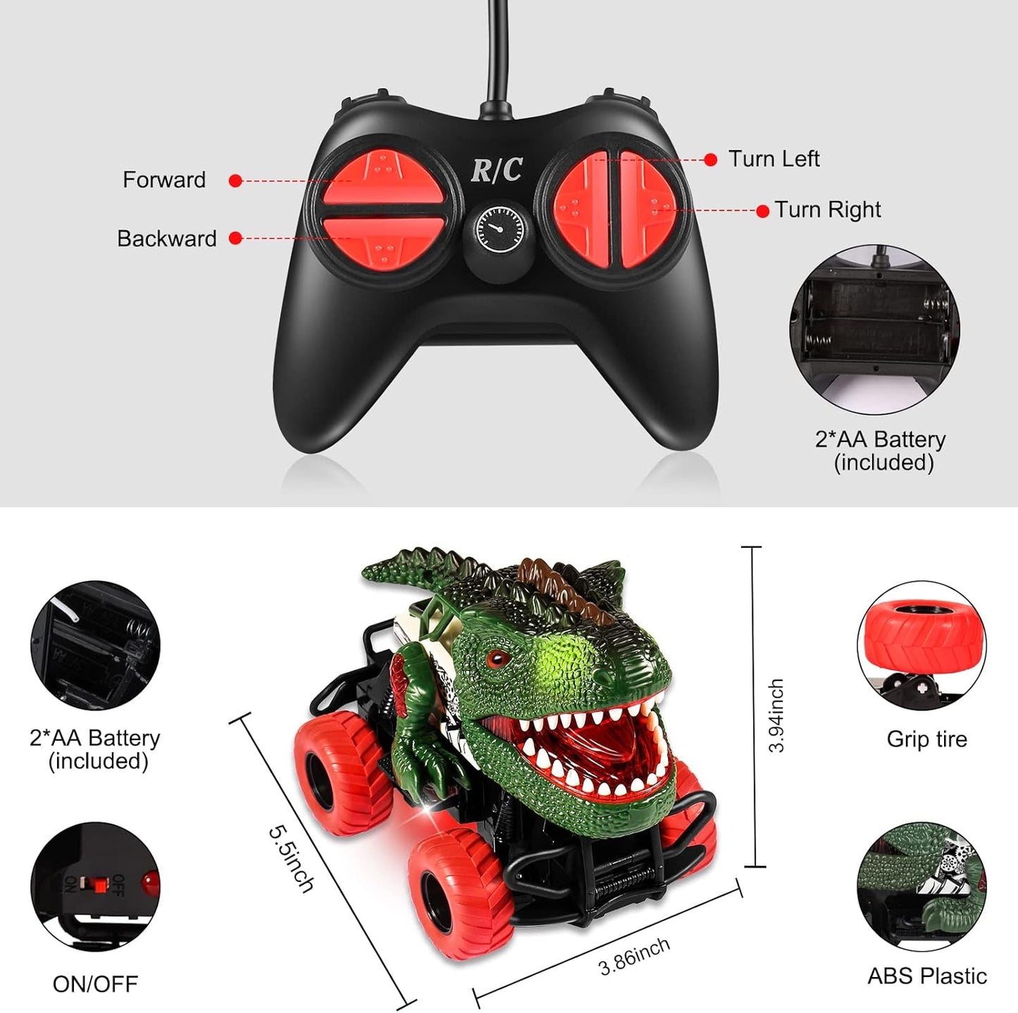 Children Remote Controlled Dinosaur Car with LED Light