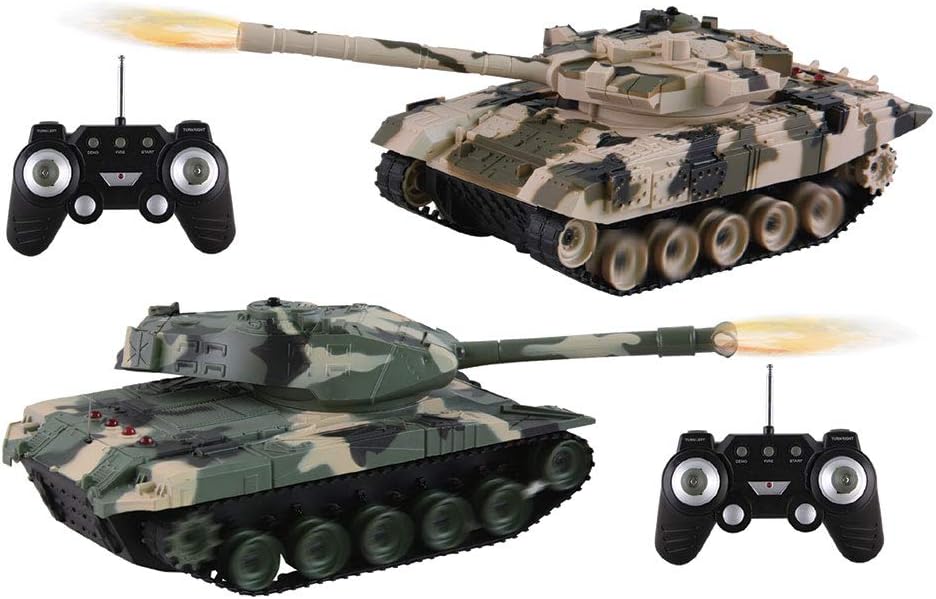 Battle Tanks R/C, 2 Remote Control Battle Tanks, 1:32 Scale, Realistic Sounds and Lights