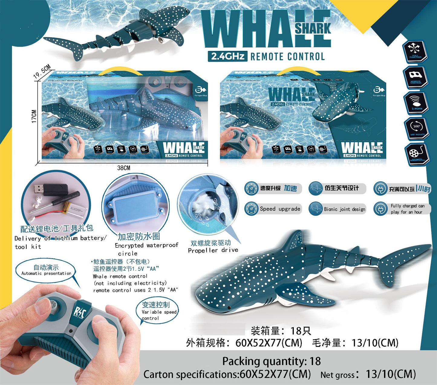 Rechargeable Whale Underwater Toy Remote Control Toys for Kids