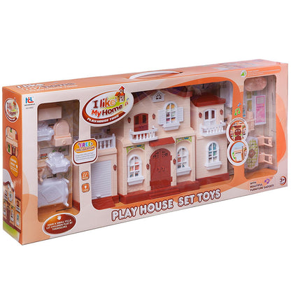 plastic brown doll house with accessories