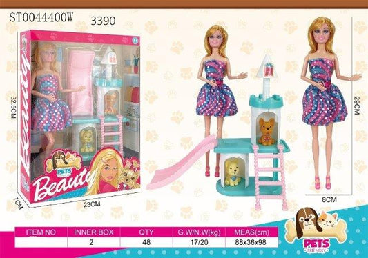 beauty girl doll and dog house