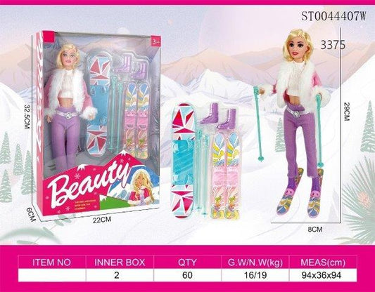 barbie doll and skiing kit