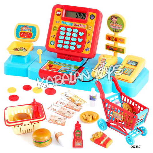 Electronic Cash Register Toys with Shopping Cart Scanner Supermarket Cash Register with Calculator,Scanner,Credit Card Role Playing Toy Pour Boys Girls 3 4...