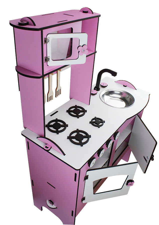 purple wooden kitchen sink and oven set