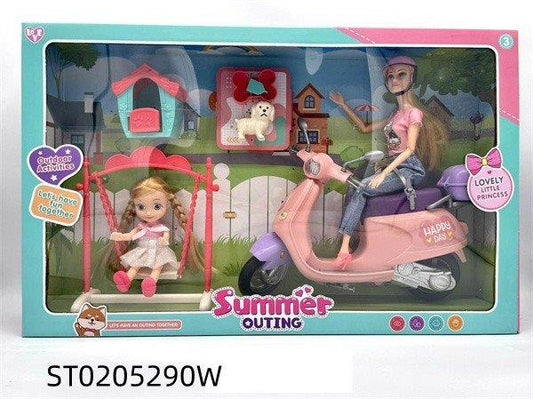 beauty girl motorcycle , baby and pet