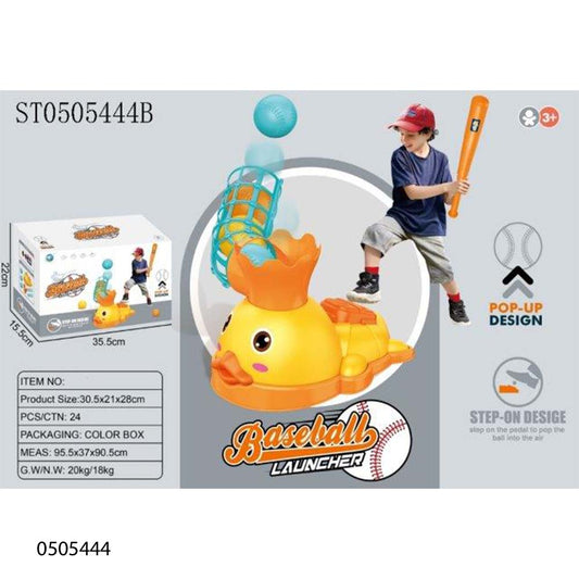 Kids baseball ball launcher set with step-on pop-up design