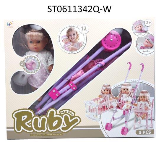 Ruby Baby Doll with Foldable Stroller