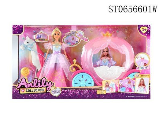Anlily Princess Doll with Pink Carriage & Horse
