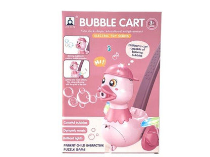 Pink duck bubble cart toy with lights and music