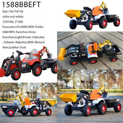 Kids Excavator Ride-On with Trailer & MP3