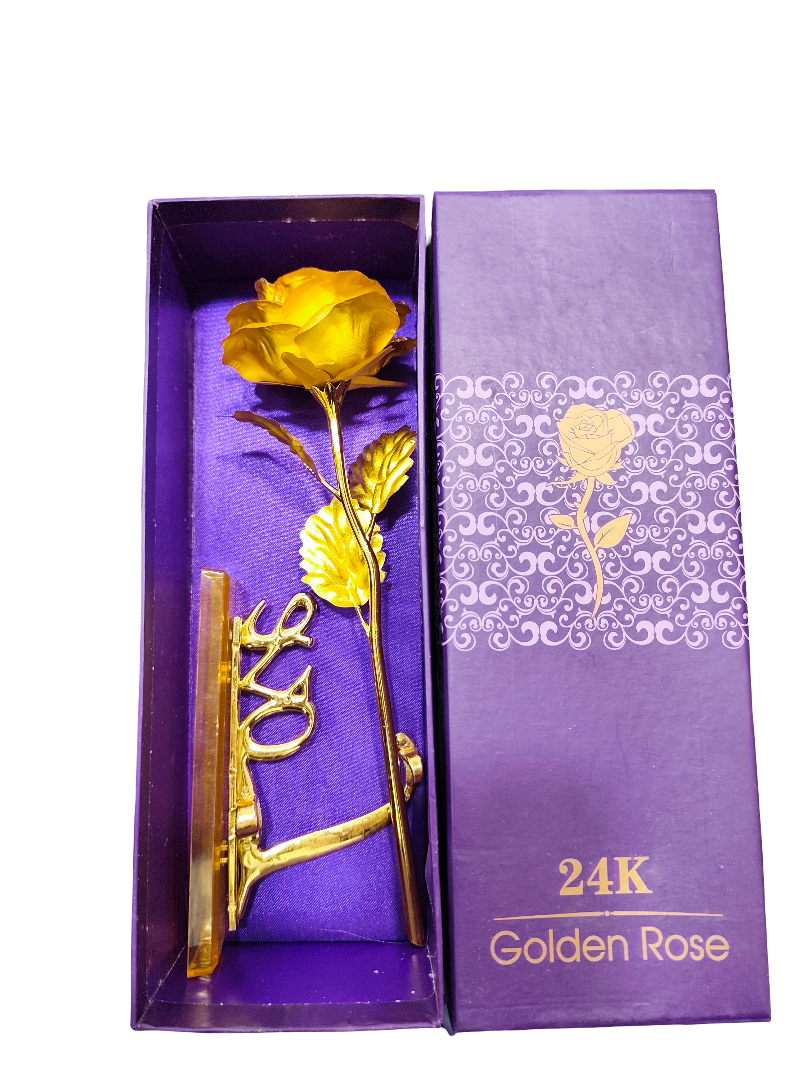 24K Golden Rose Gift with LOVE Stand