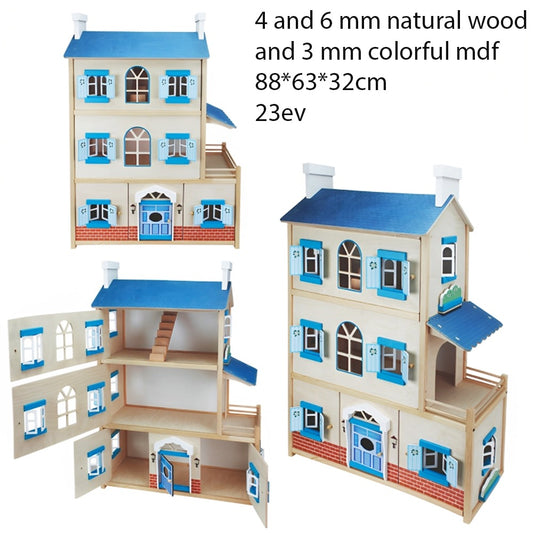 blue wooden dollhouse