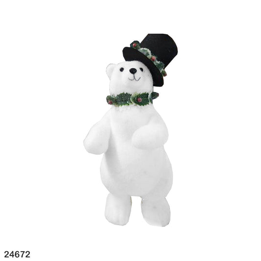 Standing Polar Bear Christmas Decoration with Hat