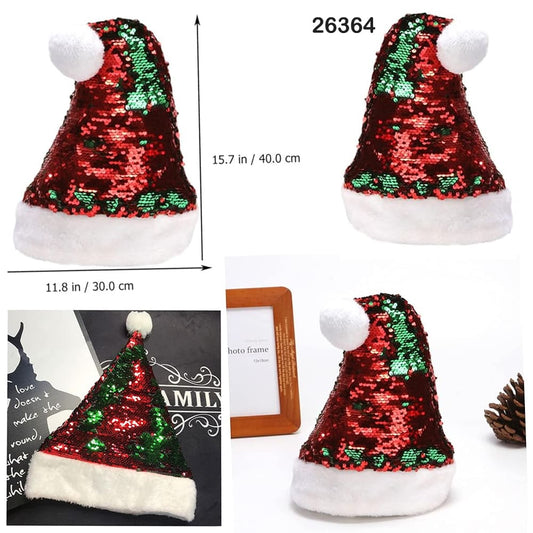 Sequin Santa Hat with Green Tree Pattern