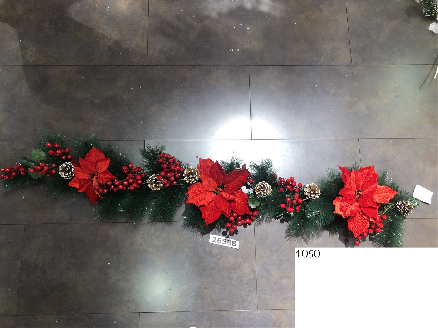 Red Poinsettia Garland with Pinecones & Berries
