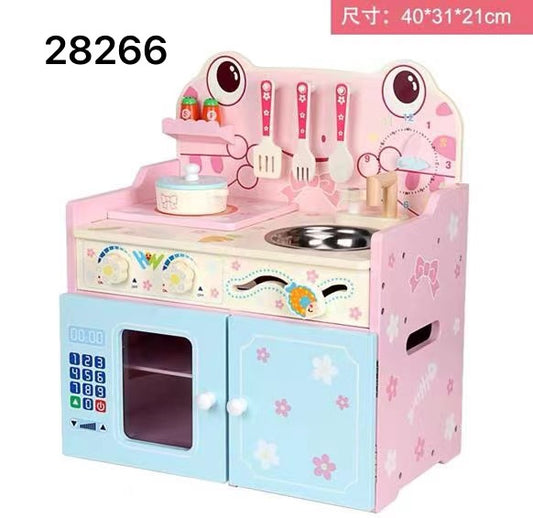 girl pink wooden kitchen set includes kitchen ware