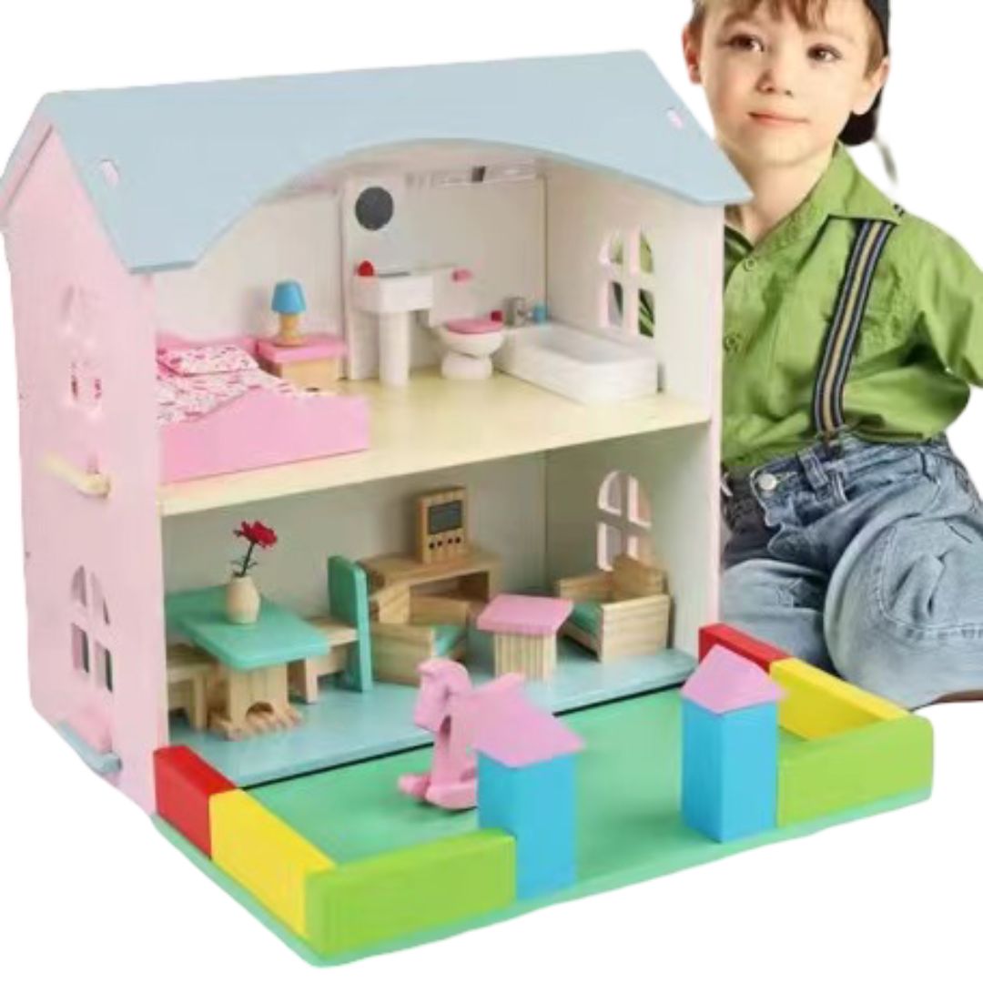 Classic Wooden Doll House with Rooms
