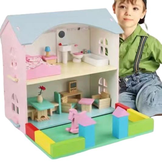 Classic Wooden Doll House with Rooms